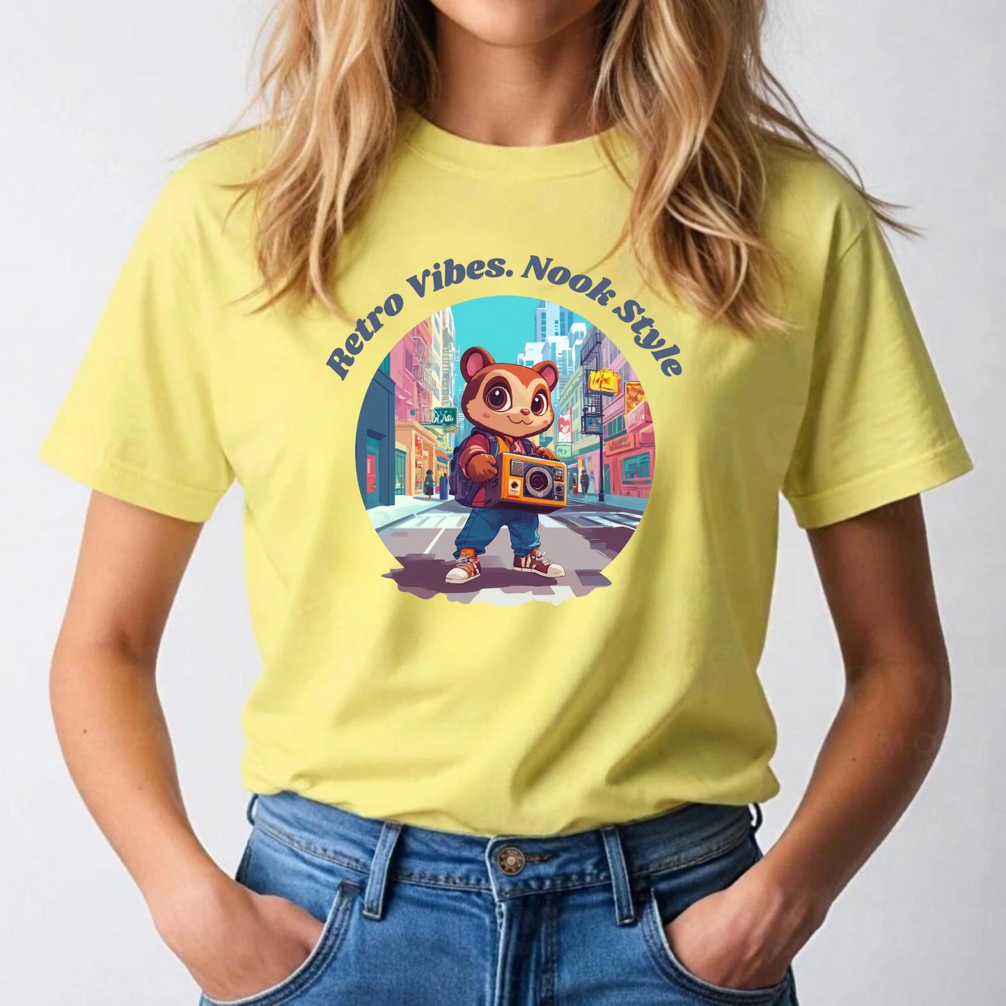 Boho Gamer Girl Shirt, Cozy Nook Style Tee, Soft Beige Animal Crossing Shirt, Cartoon Raccoon Top, Kawaii Retro Gaming Gift for Her