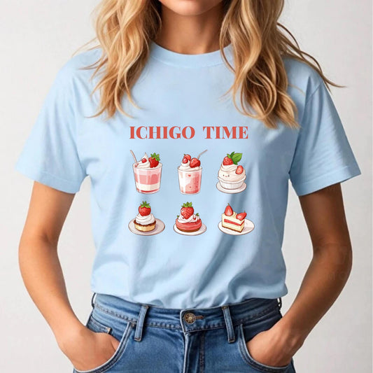Retro Cafe Shirt, Beach Brunch T-Shirt with Strawberry Desserts, Summer Holiday Outfit, Soft Gray Aesthetic Graphic Tee , Vintage Food Shirt