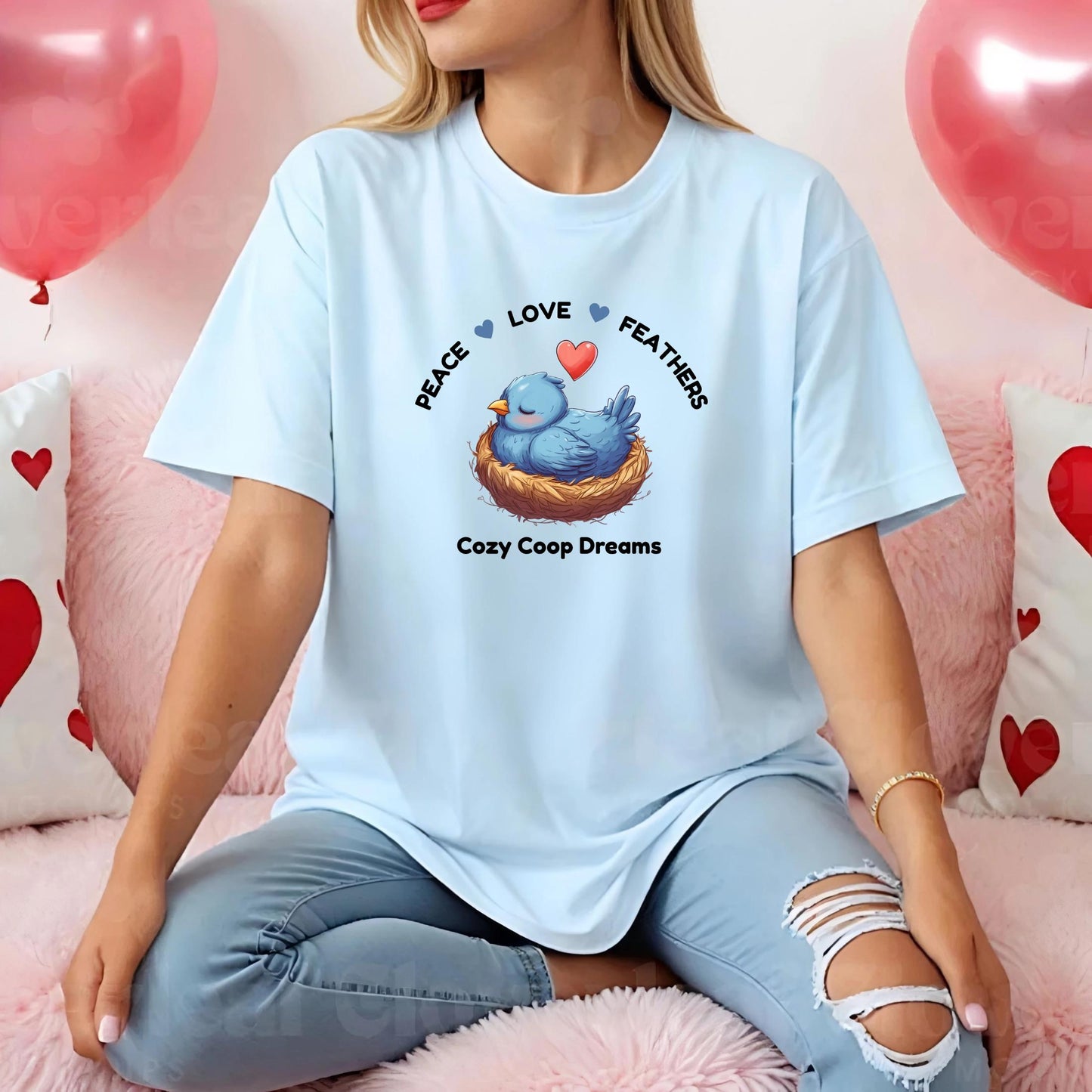 Peace Love Feathers Chicken Shirt, Cozy Coop Dreams Bird Tee, Cute Bluebird Nest Shirt, Farm Life Graphic Tee, Gift for Chicken Moms