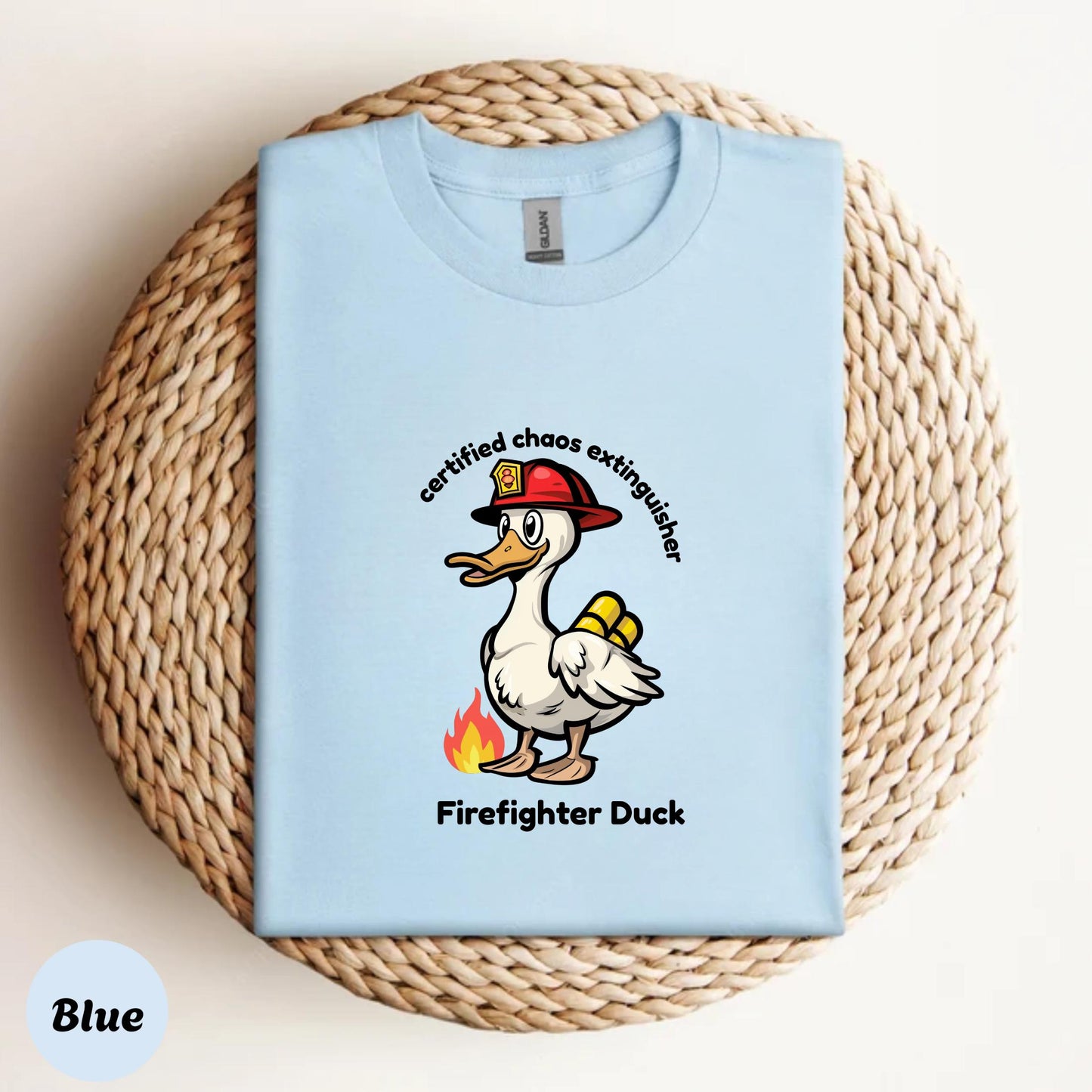 Firefighter Duck Kids Shirt, Funny Cartoon Duck Tee, Chaos Extinguisher Graphic, Cute Animal Shirt for Boys Girls, Family Humor Gift