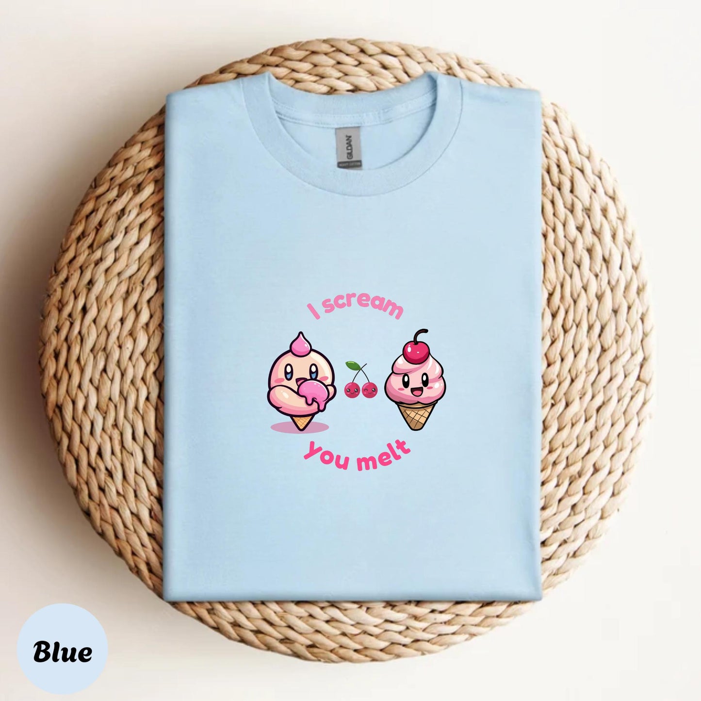 Kawaii Ice Cream T-Shirt, I Scream You Melt Cute Pun Shirt, Soft Girl Aesthetic Tee, Funny Dessert Top, Cherry Foodie Gift for Her