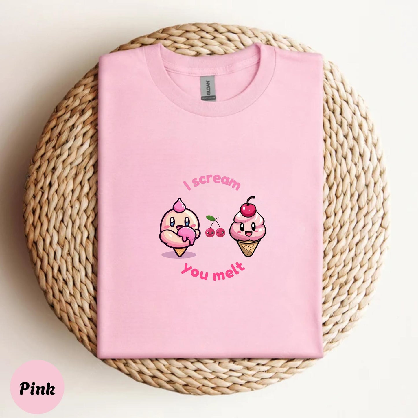 Kawaii Ice Cream T-Shirt, I Scream You Melt Cute Pun Shirt, Soft Girl Aesthetic Tee, Funny Dessert Top, Cherry Foodie Gift for Her