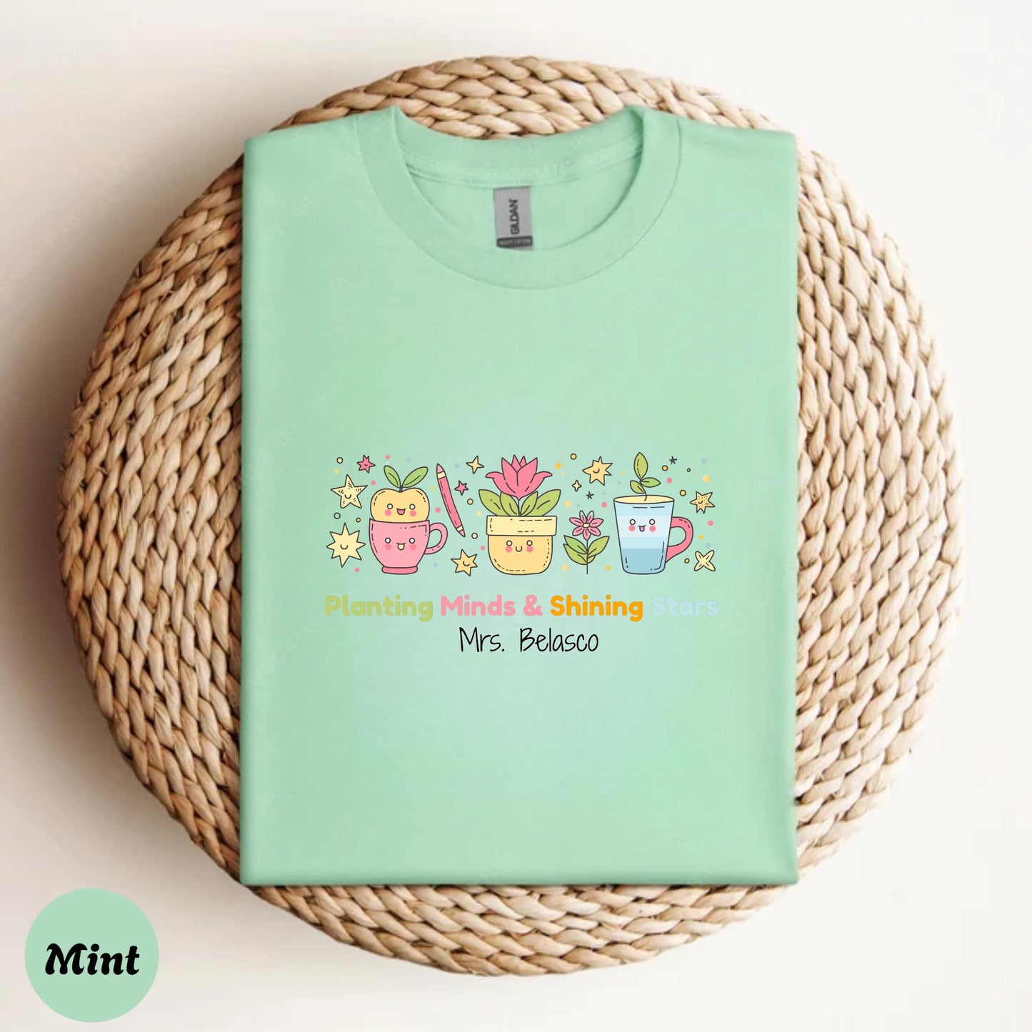 Cute Gardening Teacher Shirt – “Planting Minds & Shining Stars” Custom Floral Tee, Unisex Fit, Teacher Day Gift Idea