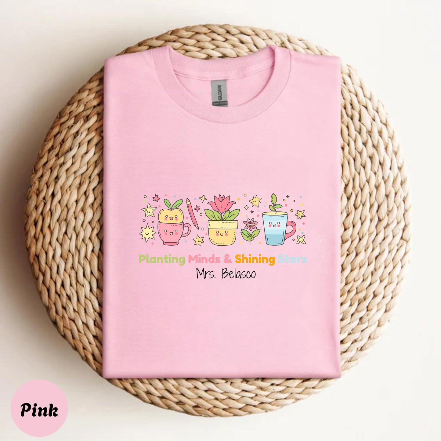 Cute Gardening Teacher Shirt – “Planting Minds & Shining Stars” Custom Floral Tee, Unisex Fit, Teacher Day Gift Idea