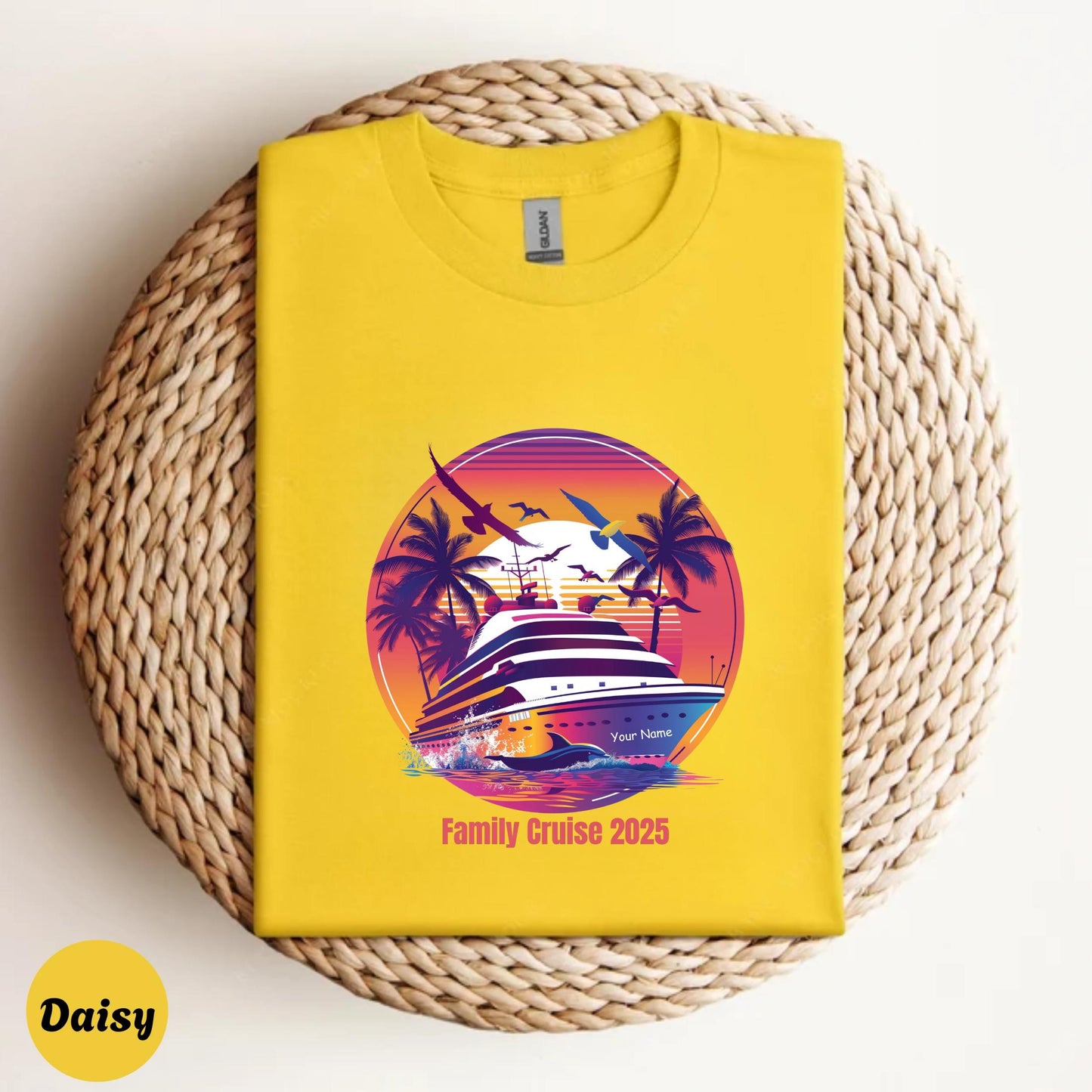 Personalized 2025 Cruise Shirt – Tropical Sunset Vacation Tee with Name – Gift for Cruise Lovers & Beach Trips