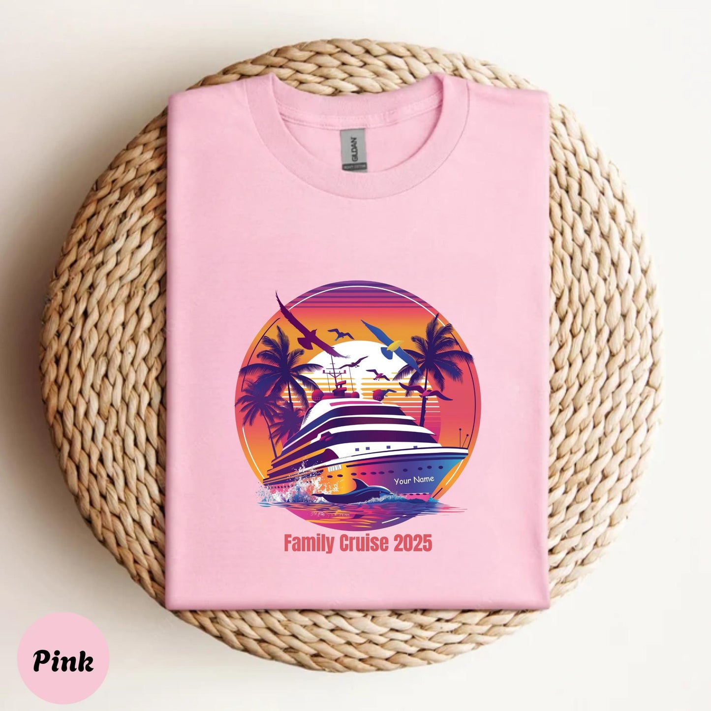 Personalized 2025 Cruise Shirt – Tropical Sunset Vacation Tee with Name – Gift for Cruise Lovers & Beach Trips
