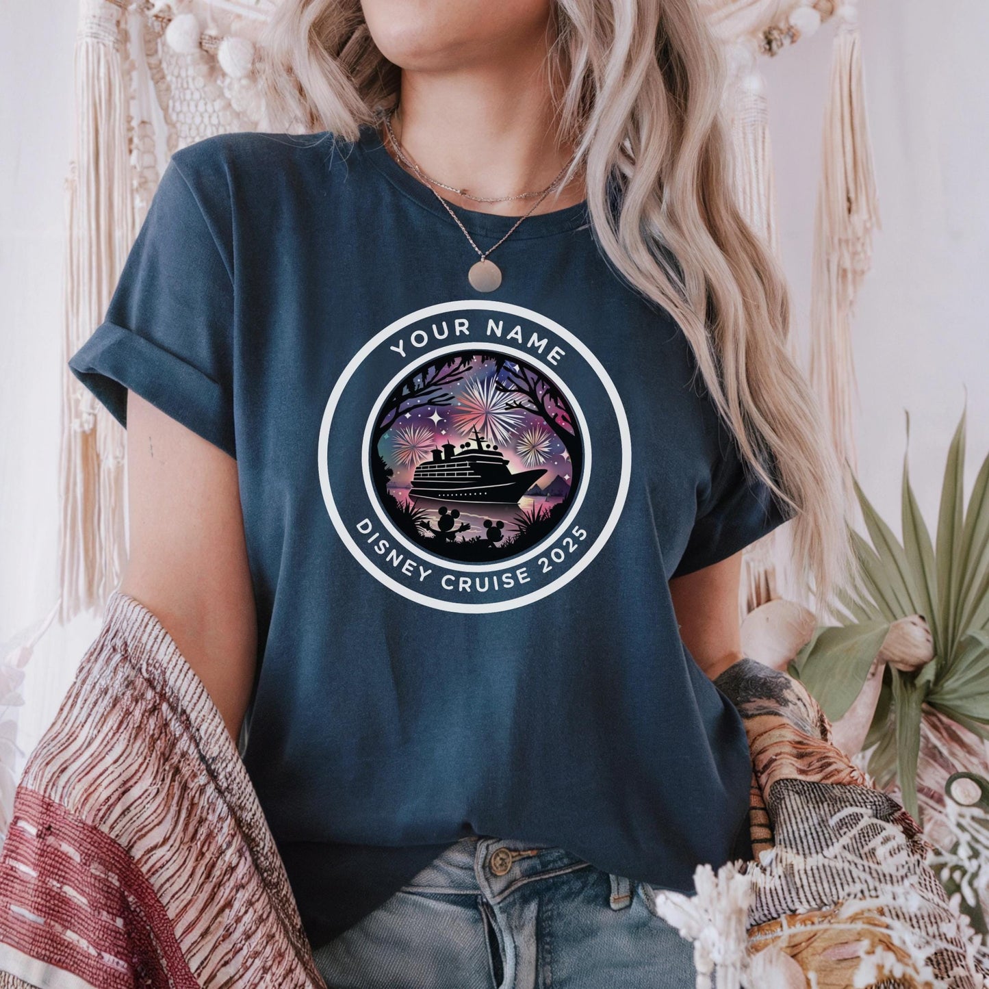 Personalized Disney Cruise Shirt 2025 – Custom Family Vacation Tee with Fireworks & Ship Graphic | Matching Cruise Group Shirt