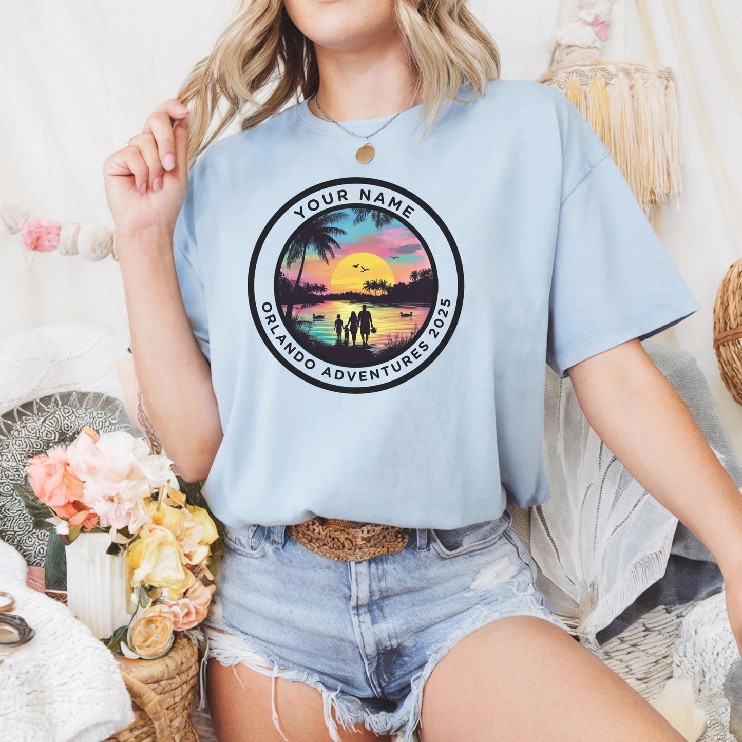 Orlando Vacation Shirt 2025, Sunset Beach Family Adventure Tee, Personalized Matching Trip Shirt
