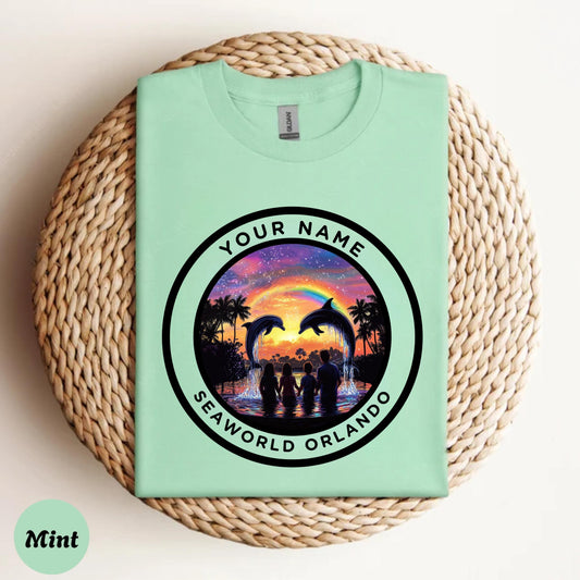 Personalized SeaWorld Orlando Couples Shirt • Dolphin Sunset Tee for Anniversary or Trip 2025