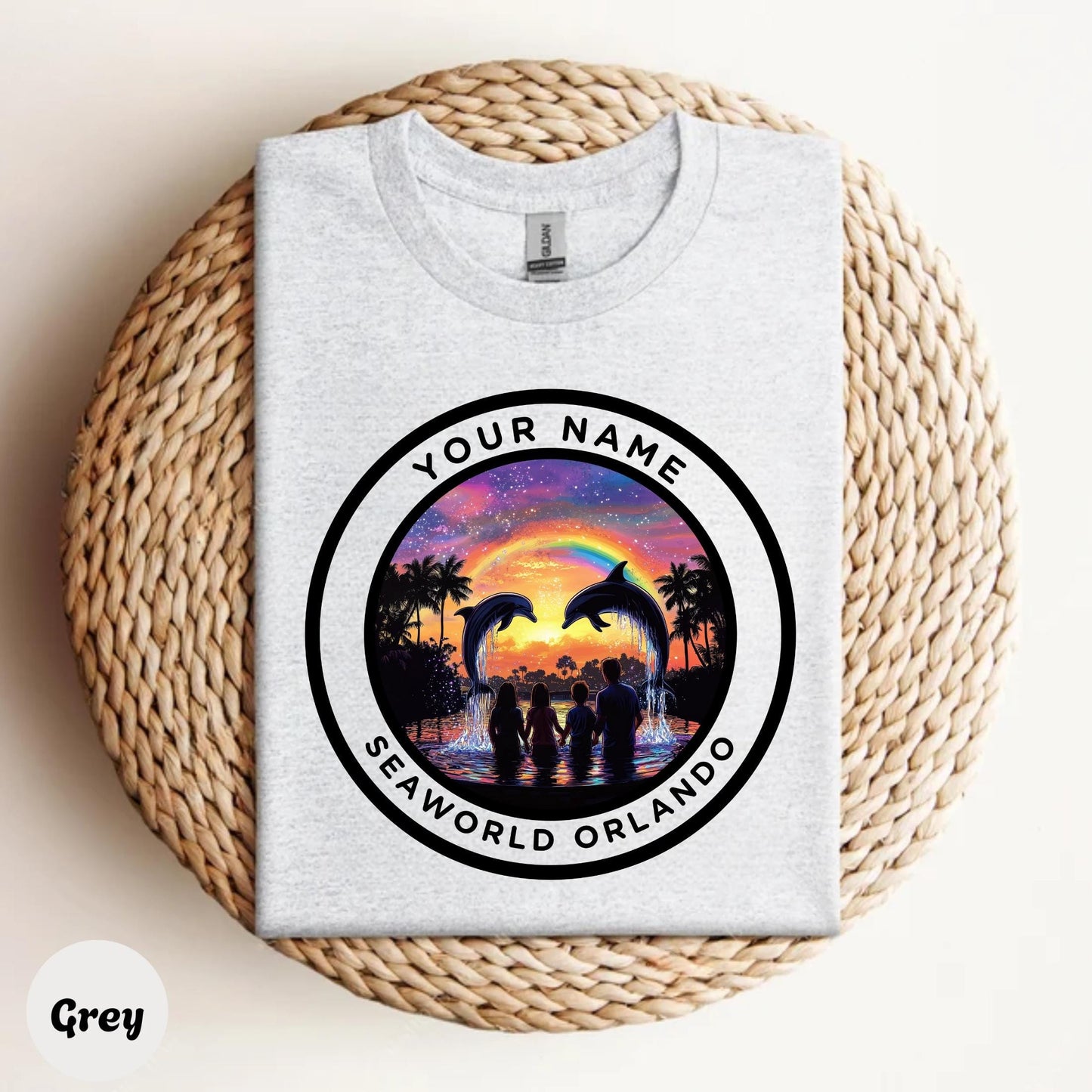 Personalized SeaWorld Orlando Couples Shirt • Dolphin Sunset Tee for Anniversary or Trip 2025