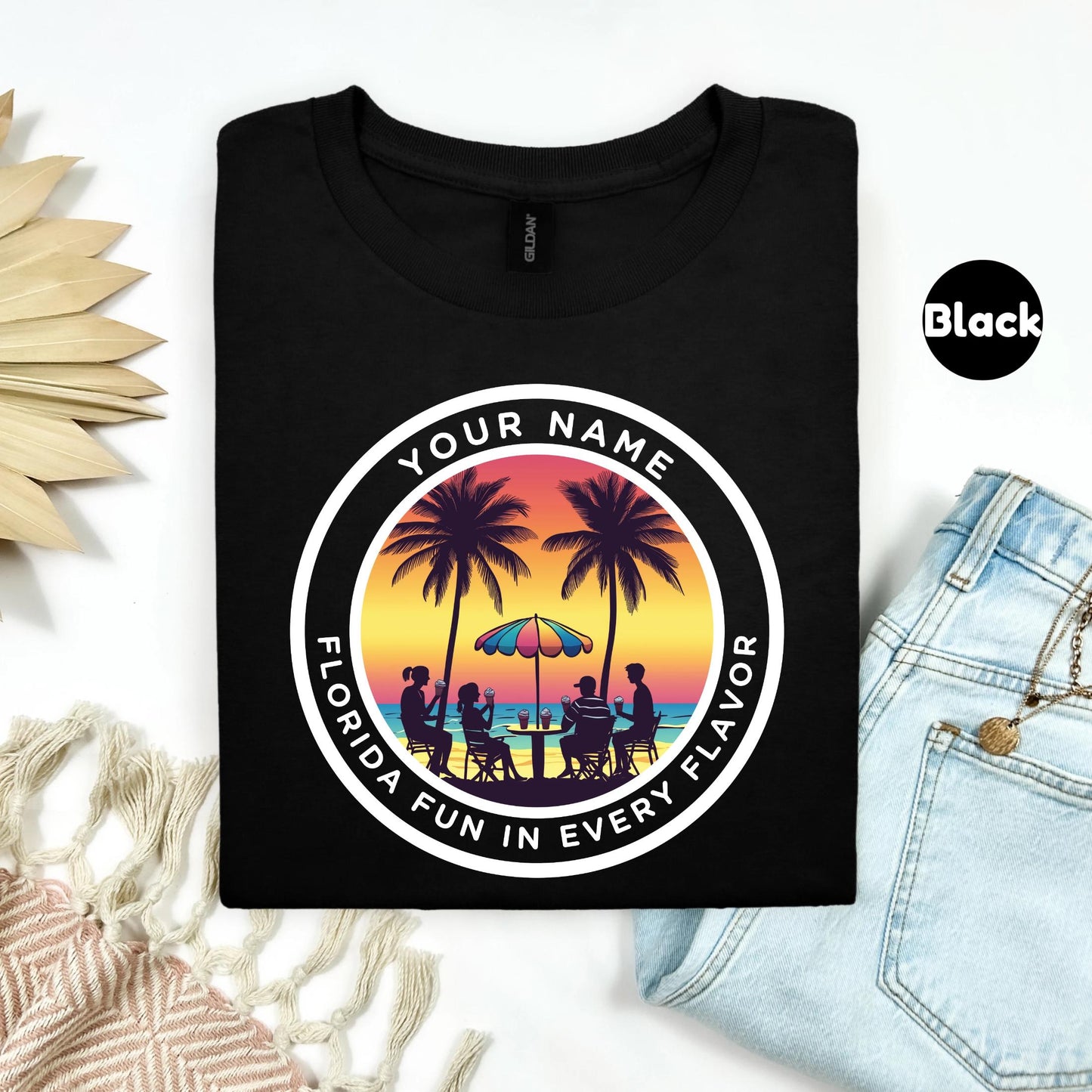 Personalized Florida Sunset Beach Shirt, Family Vacation Tee, Custom Tropical Matching Shirt, Summer Coastal Shirt