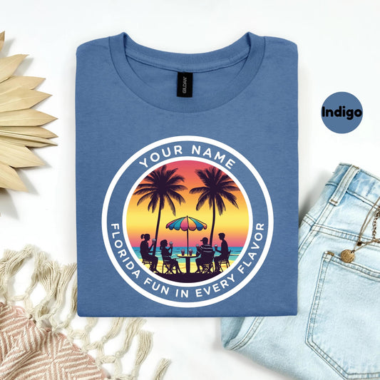 Personalized Florida Sunset Beach Shirt, Family Vacation Tee, Custom Tropical Matching Shirt, Summer Coastal Shirt