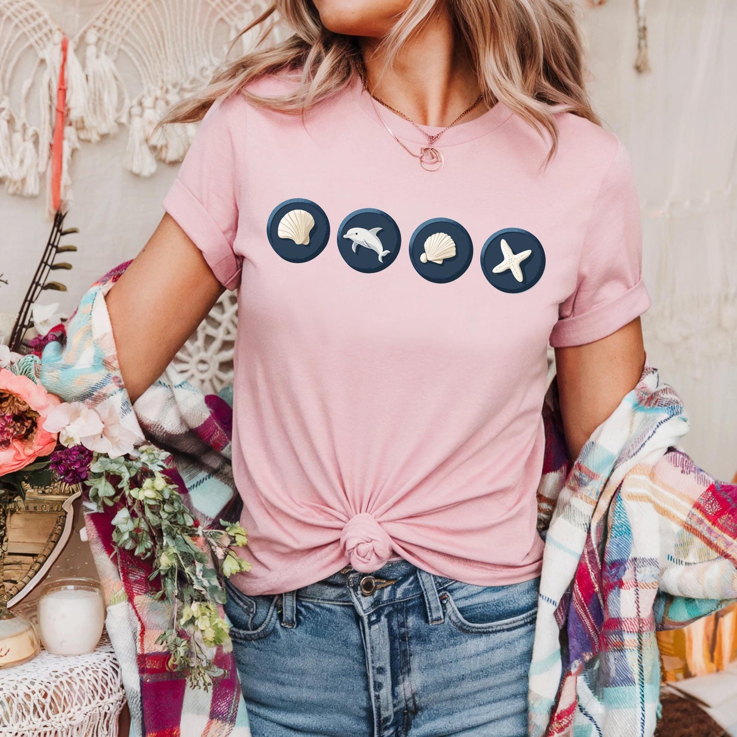 Matching Beach Trip Family Shirt β Ocean Icons Vacation Tee, Summer Family Outfits, Sea Life Symbols Shirt