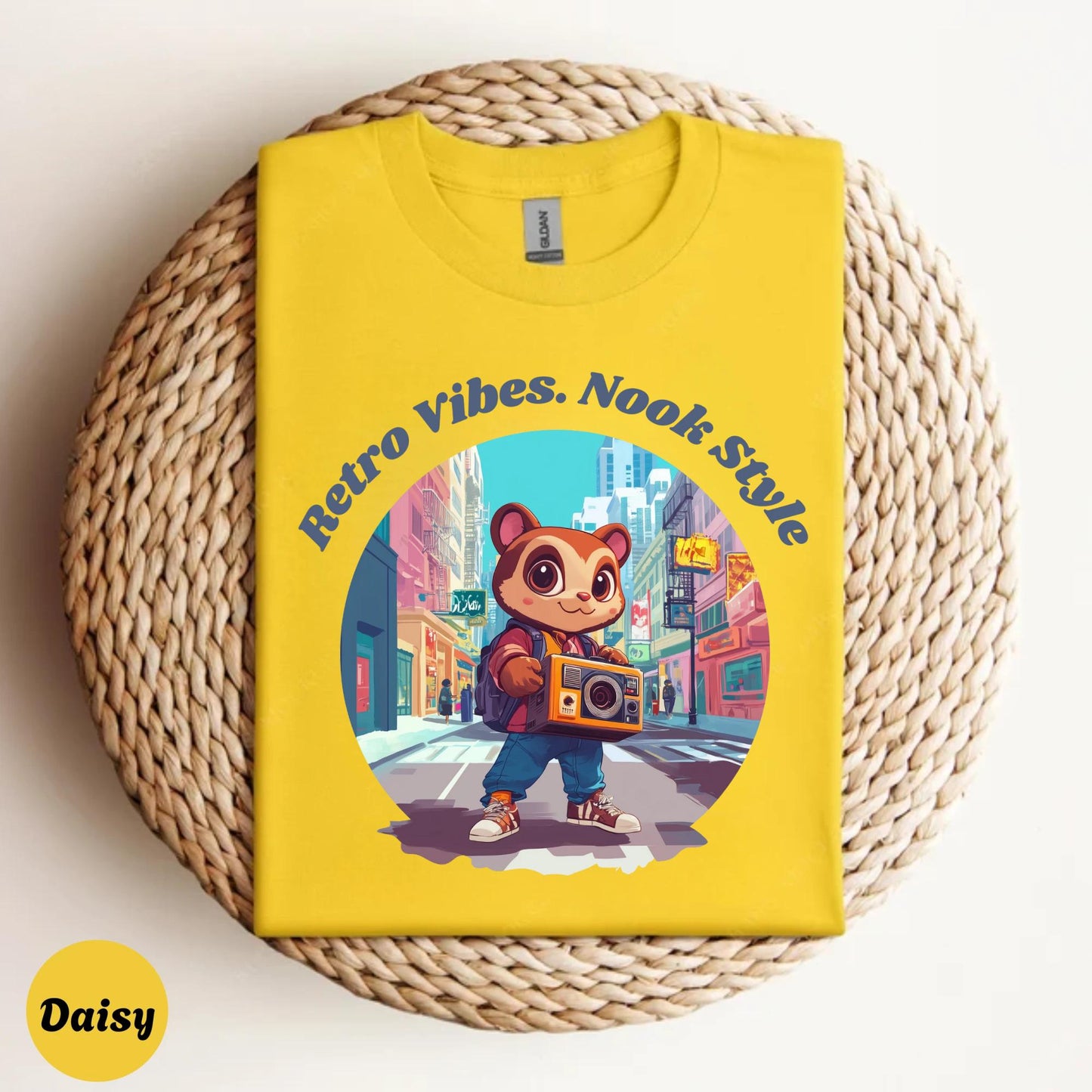 Boho Gamer Girl Shirt, Cozy Nook Style Tee, Soft Beige Animal Crossing Shirt, Cartoon Raccoon Top, Kawaii Retro Gaming Gift for Her