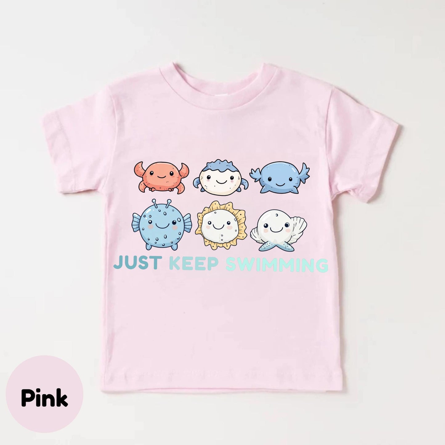 Just Keep Swimming Shirt for Kids,Inspirational Toddler Ocean Tee,Cute Kawaii Sea Creatures Shirt,Axolotl Birthday Top - Unisex Summer Tee