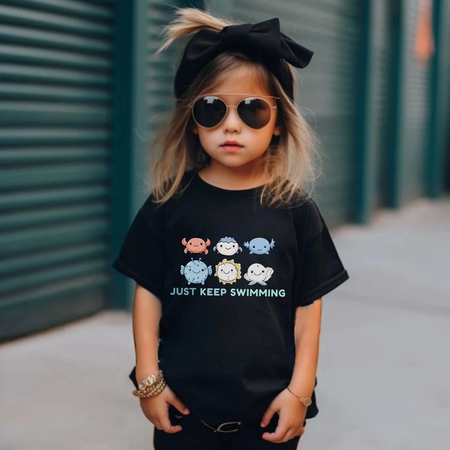 Just Keep Swimming Shirt for Kids,Inspirational Toddler Ocean Tee,Cute Kawaii Sea Creatures Shirt,Axolotl Birthday Top - Unisex Summer Tee