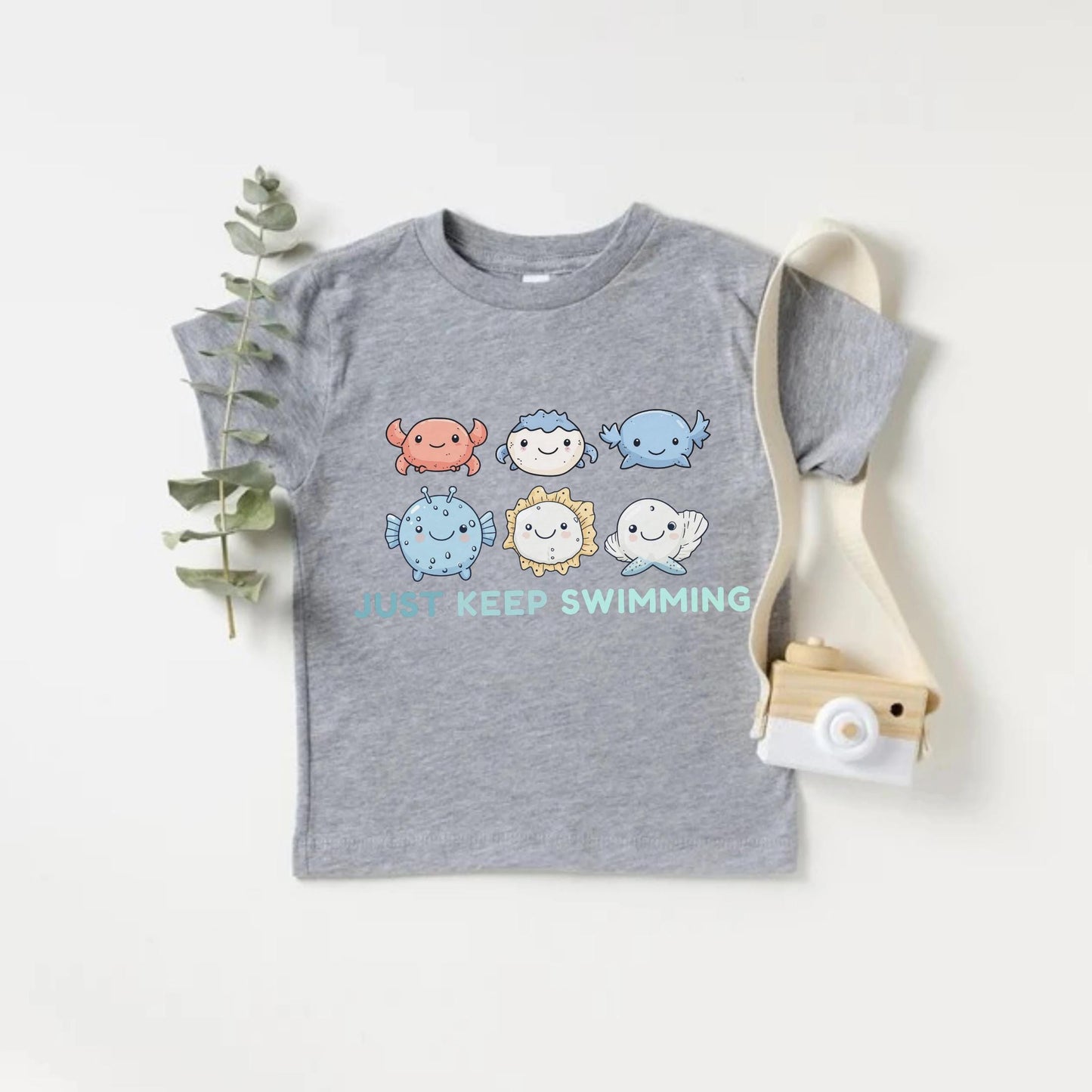 Just Keep Swimming Shirt for Kids,Inspirational Toddler Ocean Tee,Cute Kawaii Sea Creatures Shirt,Axolotl Birthday Top - Unisex Summer Tee