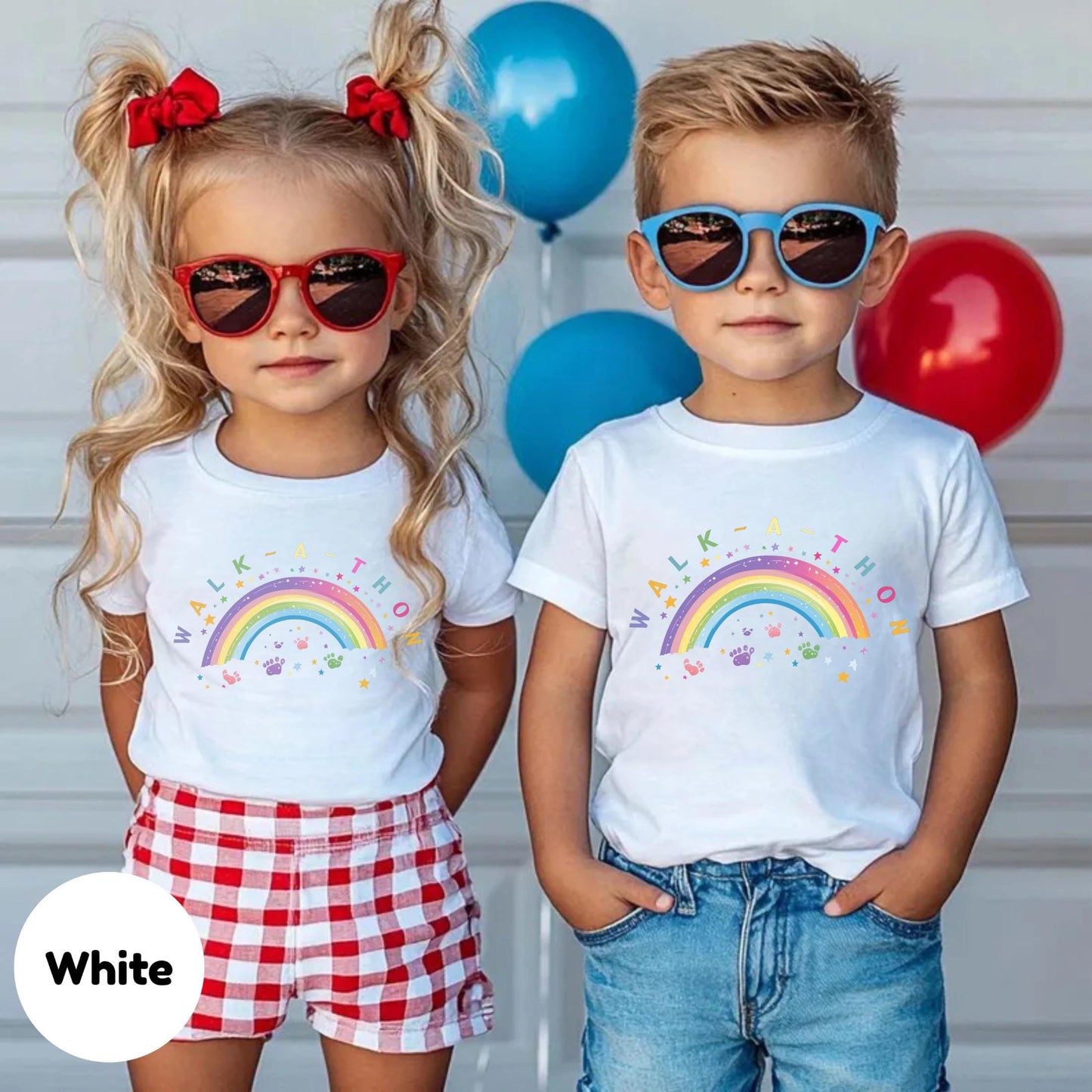 Custom Rainbow Walkathon Shirt for Kids - Pastel Footprint Walk-a-thon Tee - Preschool Field Day Shirt - Toddler Fun Run Shirt