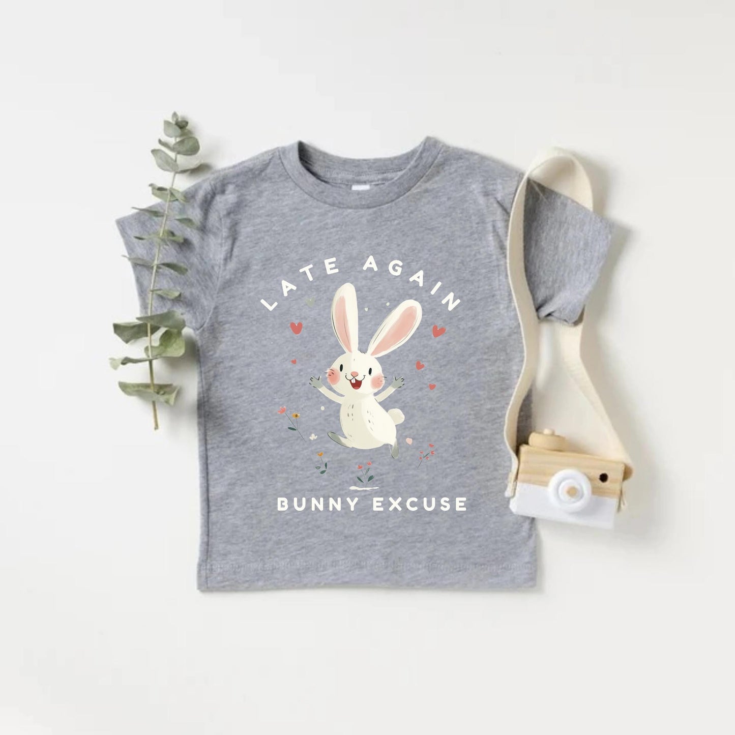 Funny Bunny Excuse Shirt for Kids - Late Again Tee - Cute Preschool Toddler Rabbit T-Shirt - Spring Animal Graphic Tee