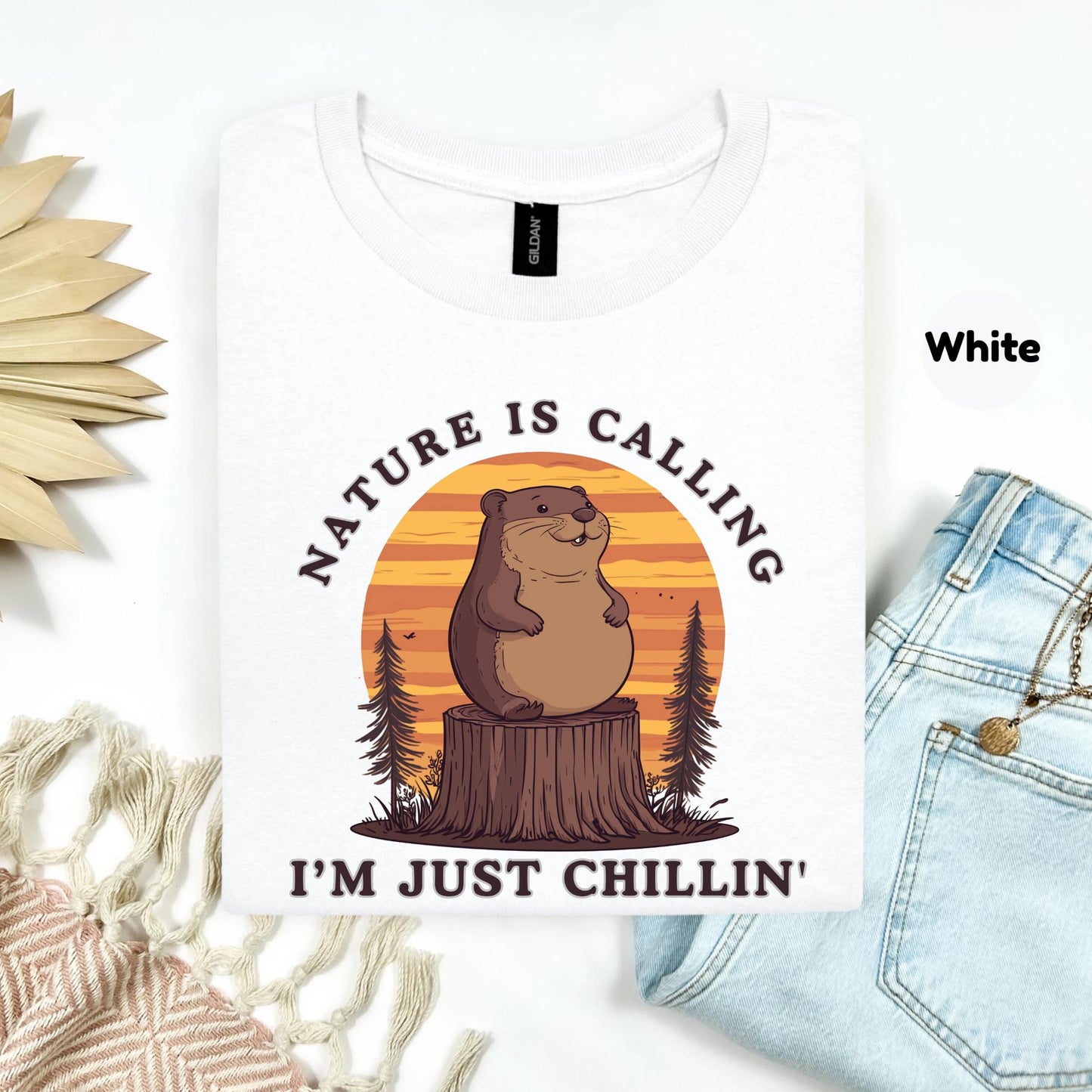 Nature Is Calling Funny Groundhog Shirt β Retro Animal Camping Tee for Hikers, Chillers & Wildlife Lovers Gift