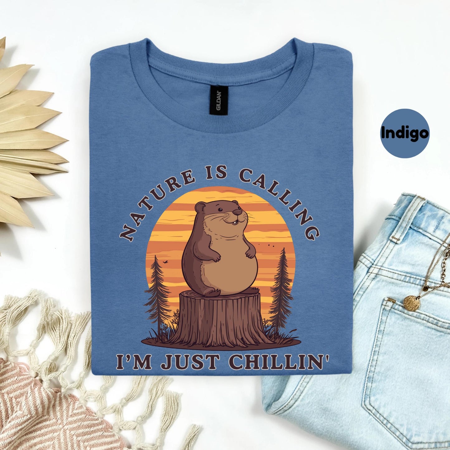 Nature Is Calling Funny Groundhog Shirt β Retro Animal Camping Tee for Hikers, Chillers & Wildlife Lovers Gift