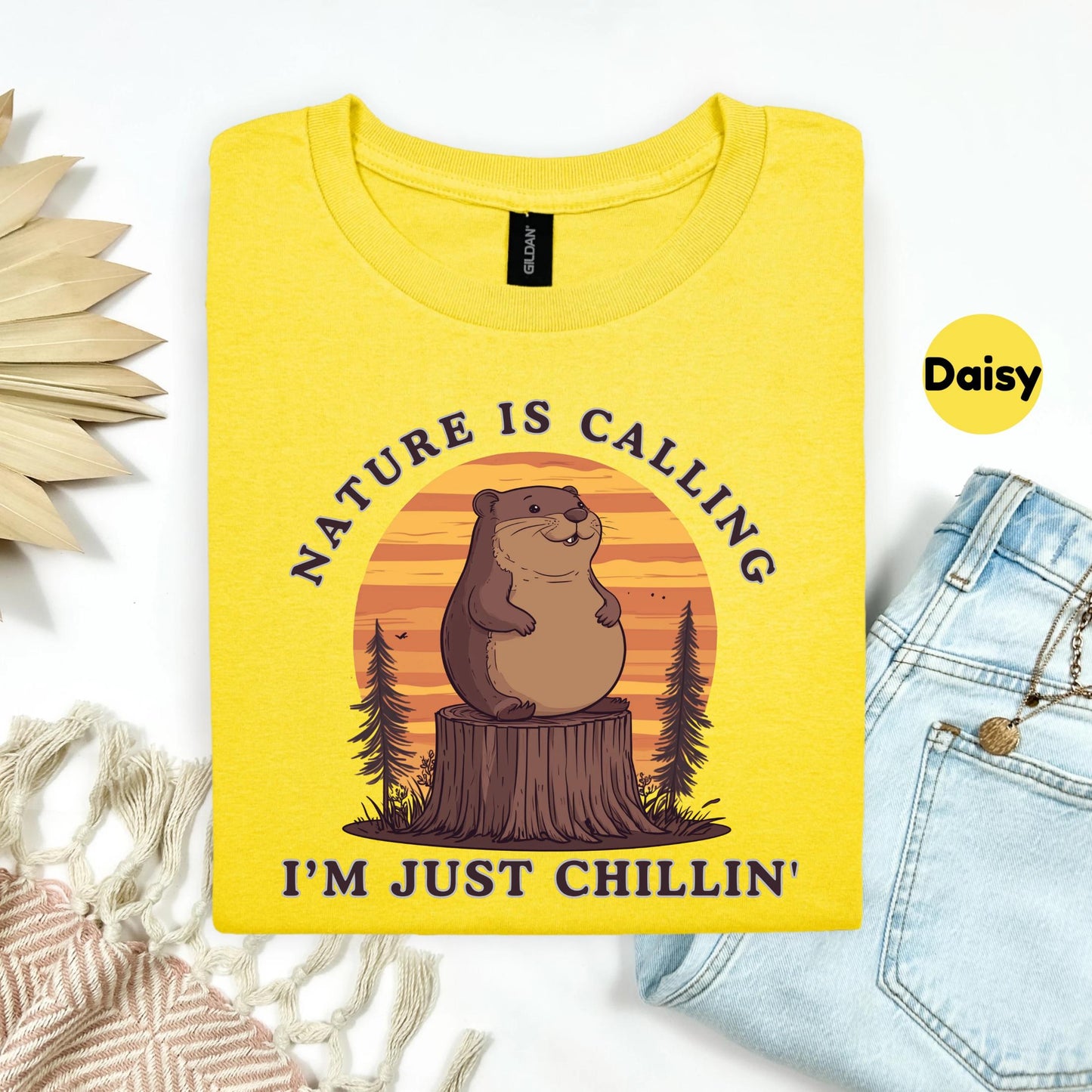 Nature Is Calling Funny Groundhog Shirt β Retro Animal Camping Tee for Hikers, Chillers & Wildlife Lovers Gift