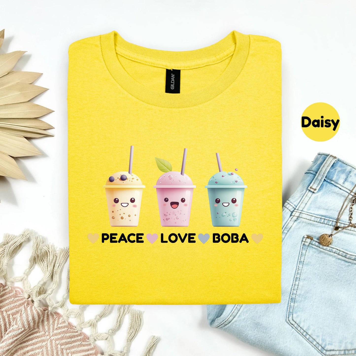 Peace Love Boba Bubble Tea Shirt for Men and Women, Funny Drink Culture Graphic Tee, Unisex Casual Pastel Top, Cool Gift for Boba Addicts