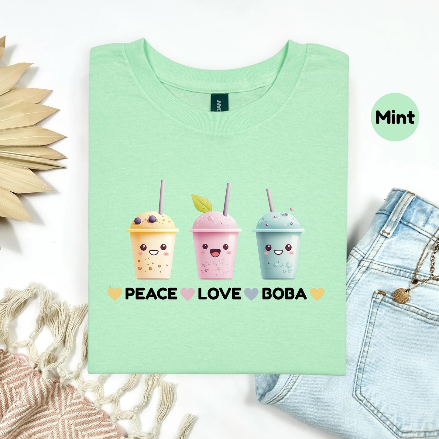 Peace Love Boba Bubble Tea Shirt for Men and Women, Funny Drink Culture Graphic Tee, Unisex Casual Pastel Top, Cool Gift for Boba Addicts