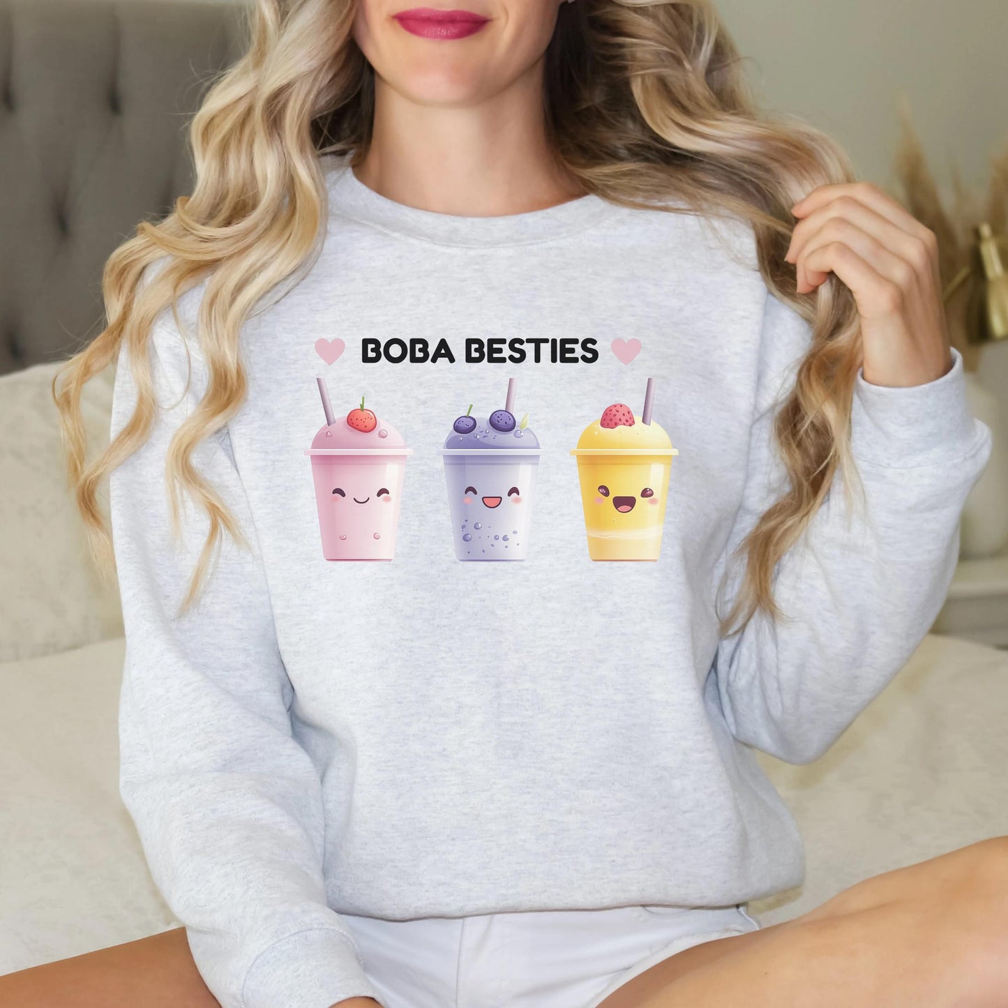 BOBA BESTIES Aesthetic Shirt for Girls, Cute Bubble Tea Outfit Tee, Soft Graphic T-Shirt for Selfie Lovers, Trendy Boba Top for OOTD Looks