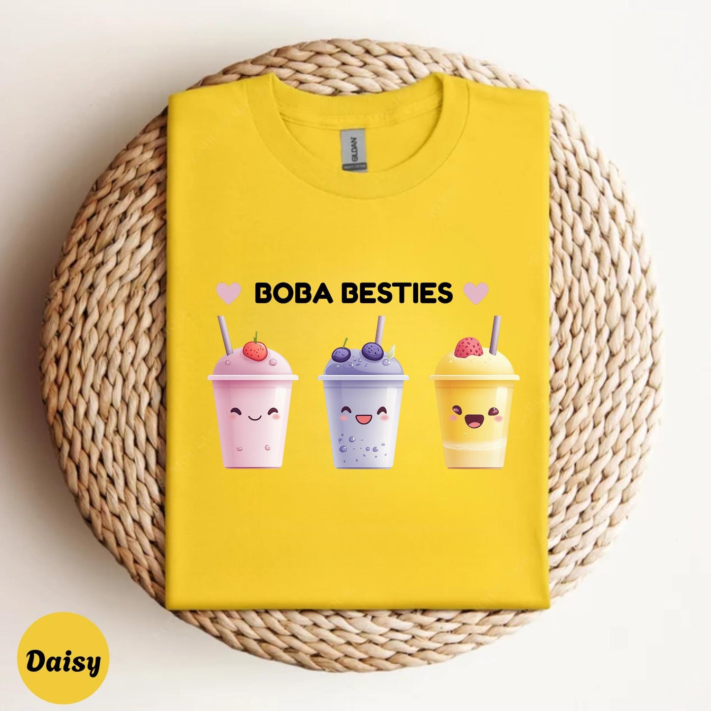 BOBA BESTIES Aesthetic Shirt for Girls, Cute Bubble Tea Outfit Tee, Soft Graphic T-Shirt for Selfie Lovers, Trendy Boba Top for OOTD Looks
