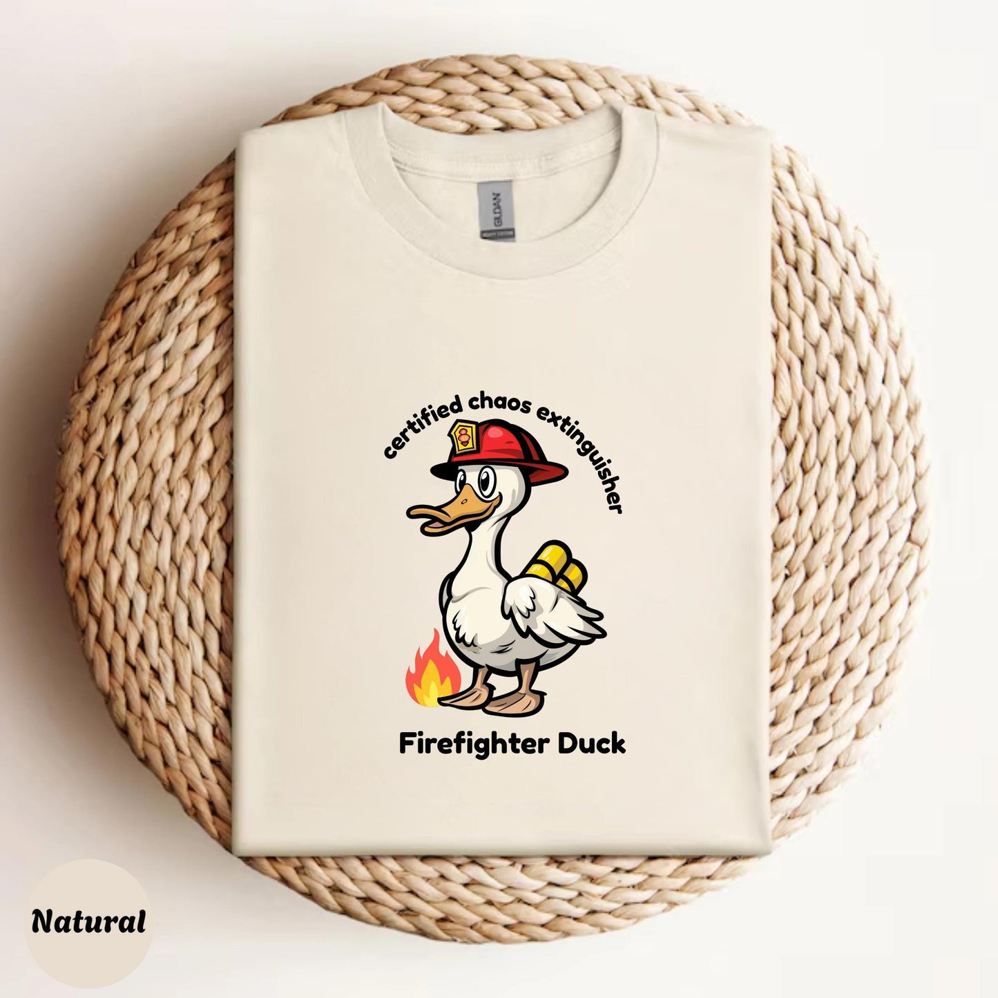 Firefighter Duck Kids Shirt, Funny Cartoon Duck Tee, Chaos Extinguisher Graphic, Cute Animal Shirt for Boys Girls, Family Humor Gift
