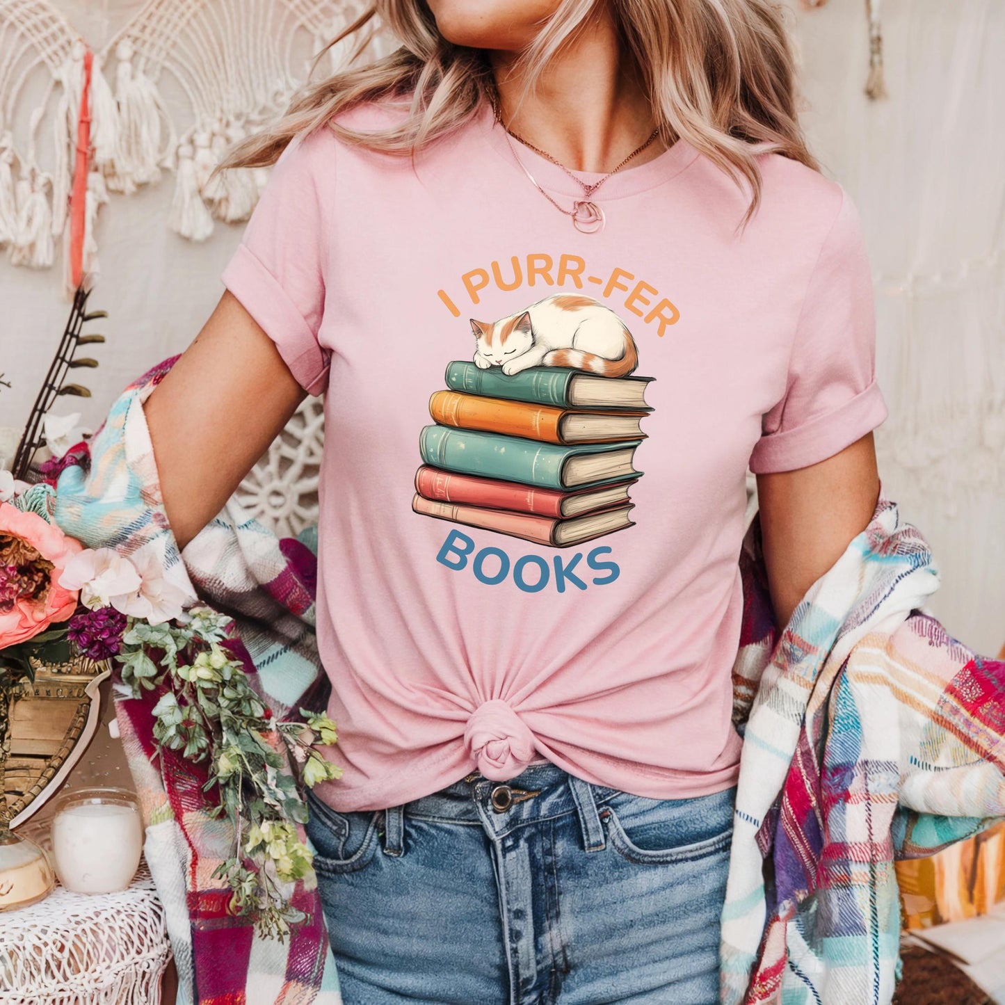 Funny Cat Book Shirt, Books T-Shirt, Book Nerd Gift Idea, Cat Humor Tee, Cozy Book Stack Shirt for Readers and Pet Lovers