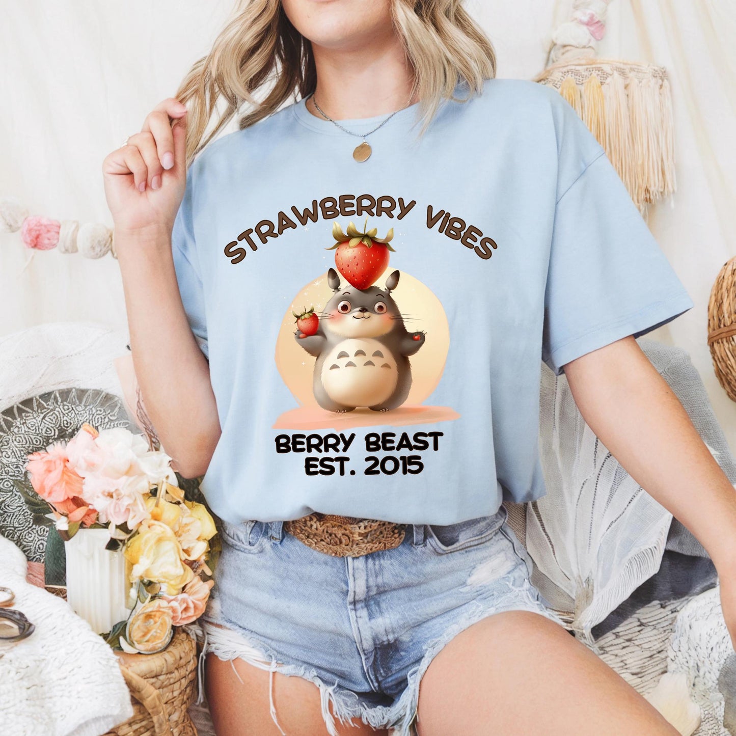 Funny Strawberry Beast Shirt, Berry Vibes Aesthetic Tee, Y2K Fruitcore Graphic Top, Cute Food Meme Shirt, Kawaii Gift Idea 2506A001
