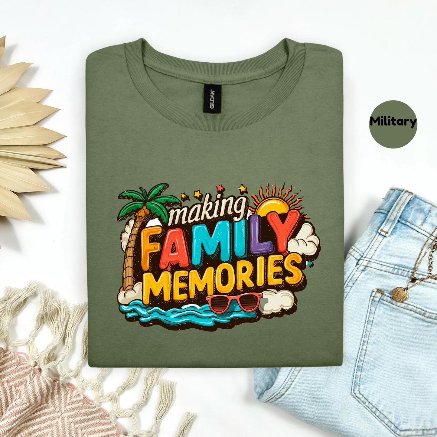 Funny Vacation Shirt, Making Family Memories Tee, Colorful Beach Trip T-Shirt, Matching Group Travel Tee, Y2K Holiday Vibes Shirt 2506B005
