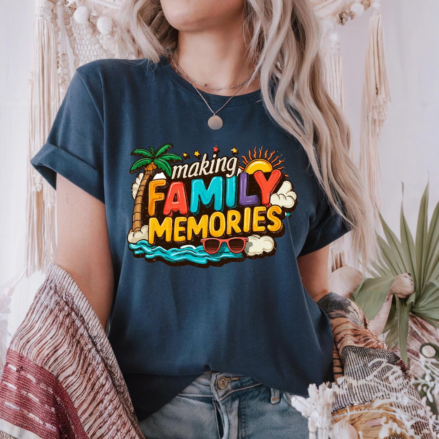 Funny Vacation Shirt, Making Family Memories Tee, Colorful Beach Trip T-Shirt, Matching Group Travel Tee, Y2K Holiday Vibes Shirt 2506B005