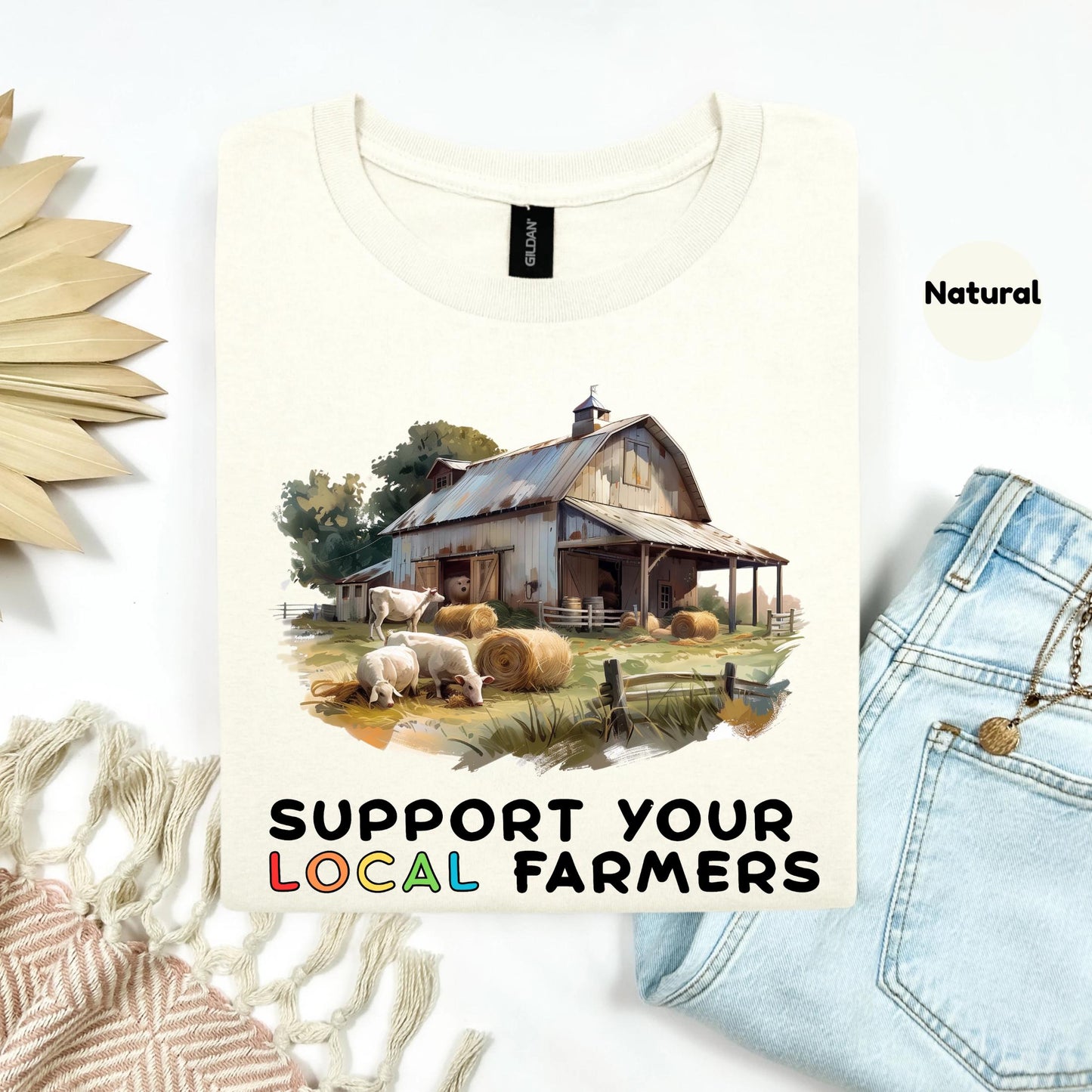 Eco Friendly Farm Support Shirt,Sustainable Organic Food Tee,Pasture Scene Graphic Tshirt for Earth Lovers 2506C001