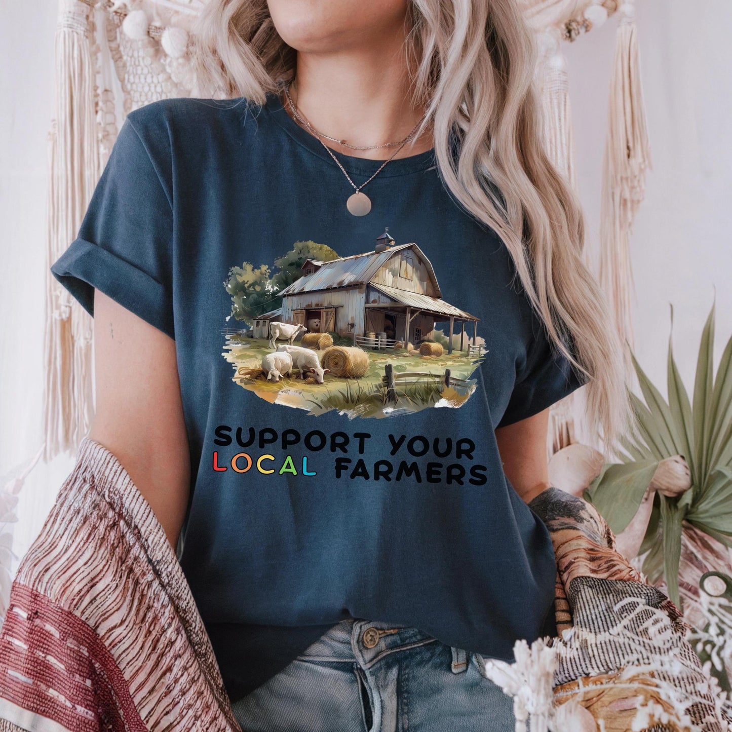 Eco Friendly Farm Support Shirt,Sustainable Organic Food Tee,Pasture Scene Graphic Tshirt for Earth Lovers 2506C001