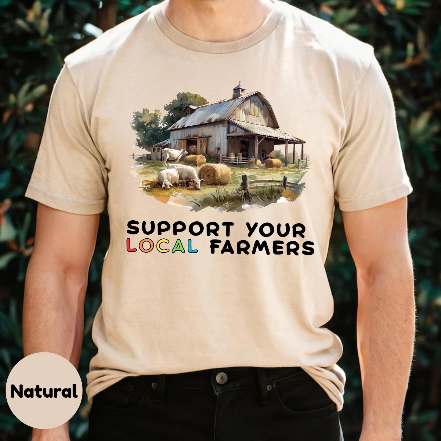 Eco Friendly Farm Support Shirt,Sustainable Organic Food Tee,Pasture Scene Graphic Tshirt for Earth Lovers 2506C001