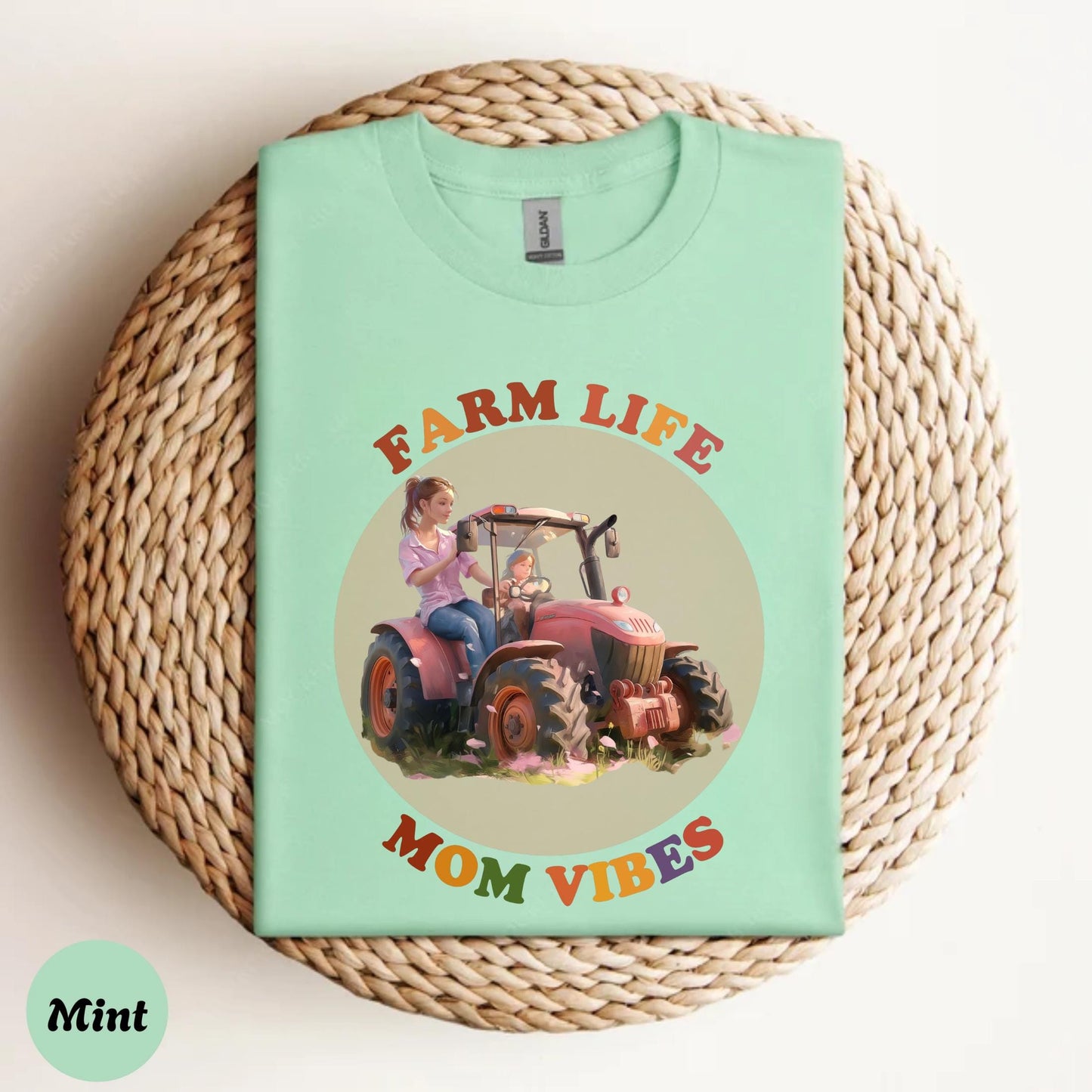 Farm Life Mom Vibes Shirt, Cute Mother Daughter Tractor Tee, Country Girl Aesthetic Outfit, Matching Mom Shirt 2506C004