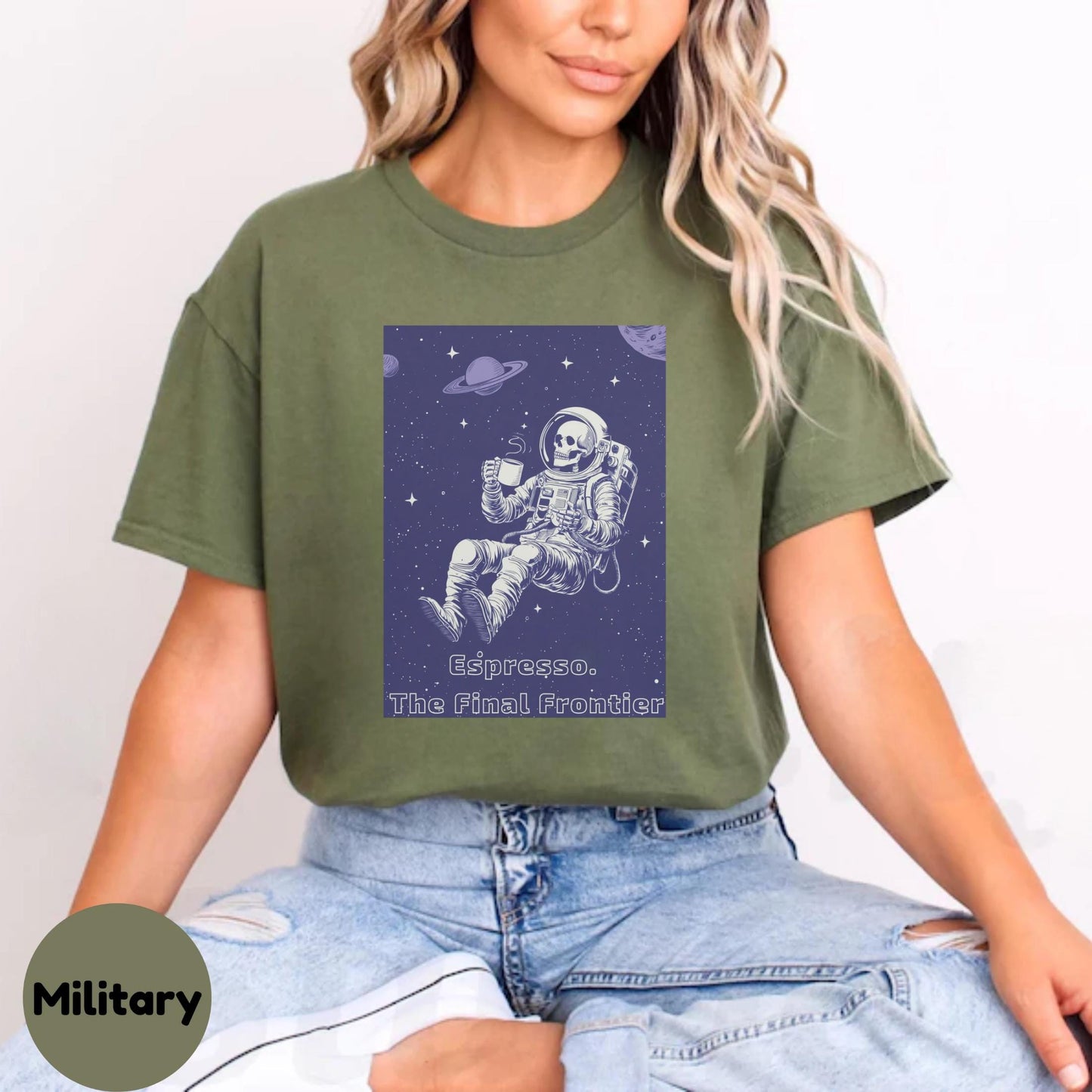 Espresso Astronaut Shirt Funny Space Coffee Tee for Men Galaxy Skeleton Humor Gift for Sci-Fi and Caffeine Lovers AA40