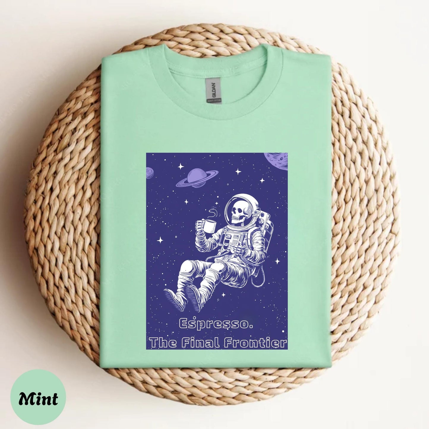 Espresso Astronaut Shirt Funny Space Coffee Tee for Men Galaxy Skeleton Humor Gift for Sci-Fi and Caffeine Lovers AA40