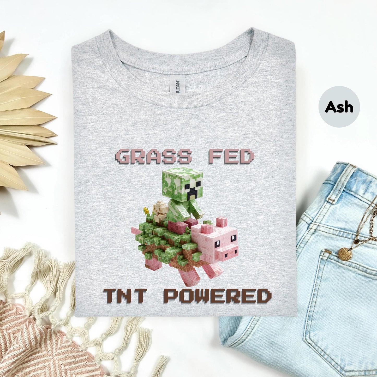 Retro Y2K Pixel Pig Shirt Grass Fed TNT Powered Graphic Tee Funny Blocky Animal Aesthetic for Teens Unisex AA34