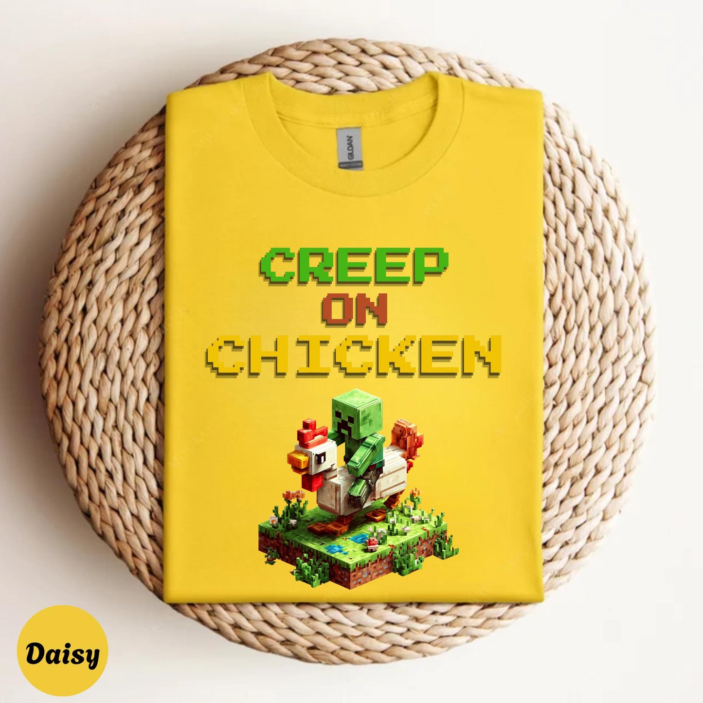 Funny Pixel Chicken Shirt Gamer Meme Graphic Tee for Teens Boys Retro Block Chicken Rider T-Shirt AA32
