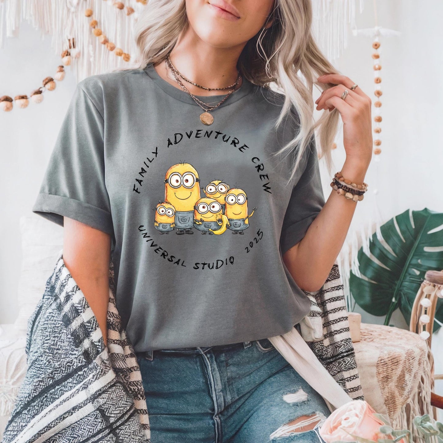 Funny Yellow Cartoon Crew Shirt for 2025 Trip, Group Adventure Tee for Friends, Matching Amusement Day Outfit AA20