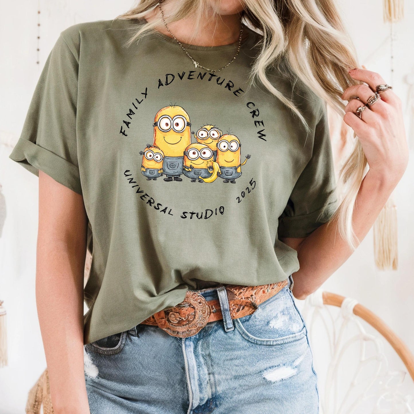 Funny Yellow Cartoon Crew Shirt for 2025 Trip, Group Adventure Tee for Friends, Matching Amusement Day Outfit AA20