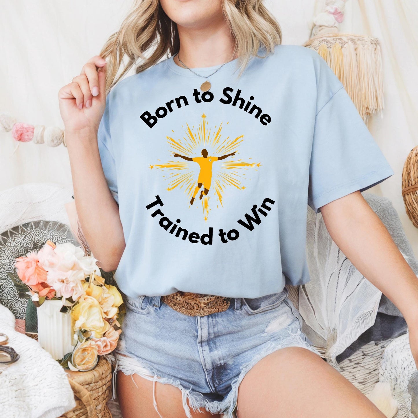 Trained to Win Motivation Shirt, Born to Shine Athlete Graphic Tee, Soccer Gym Workout Top for Men and Women AA29
