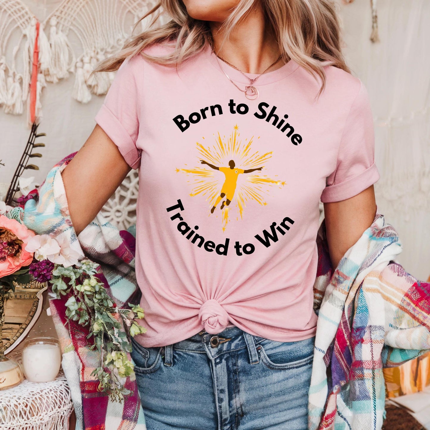 Trained to Win Motivation Shirt, Born to Shine Athlete Graphic Tee, Soccer Gym Workout Top for Men and Women AA29