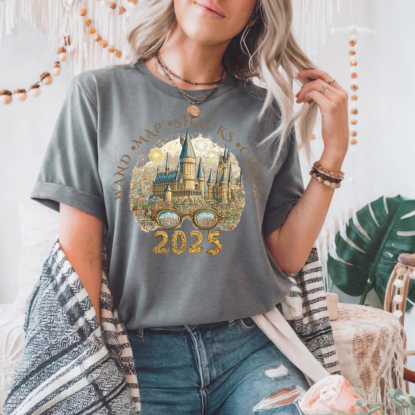 Funny Wizard Chaos Shirt 2025, Magic Castle T-Shirt with Wand Map Snacks Quote, Whimsical Vacation Tee for Adults AA23