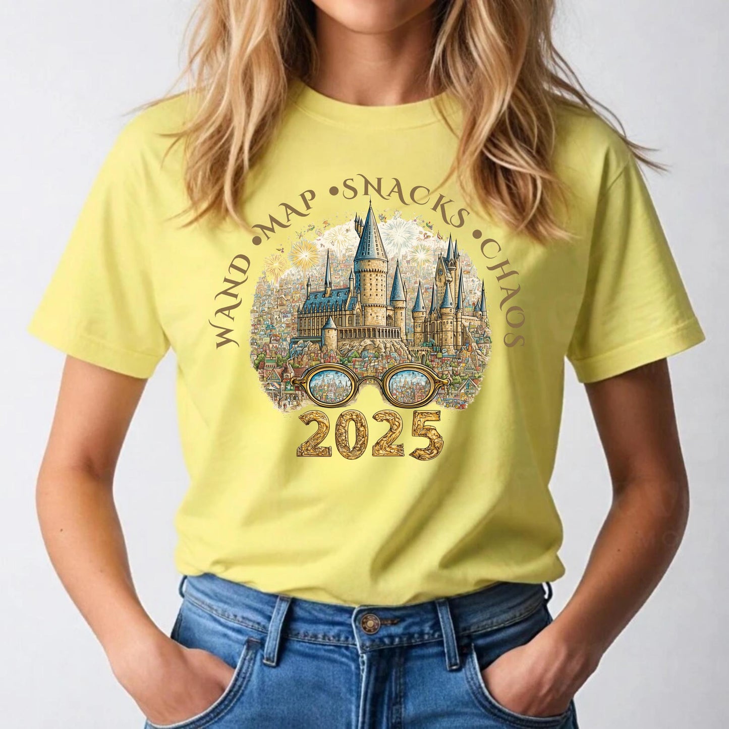 Funny Wizard Chaos Shirt 2025, Magic Castle T-Shirt with Wand Map Snacks Quote, Whimsical Vacation Tee for Adults AA23