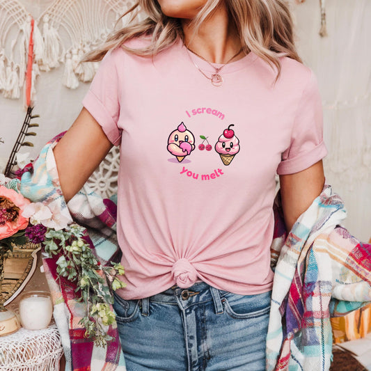 Kawaii Ice Cream T-Shirt, I Scream You Melt Cute Pun Shirt, Soft Girl Aesthetic Tee, Funny Dessert Top, Cherry Foodie Gift for Her